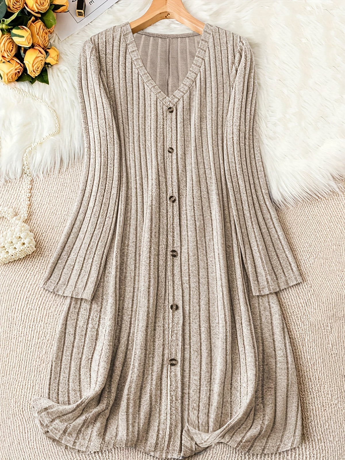 Vestido Con Cuello En V Para Mujer | Botones Frontales · SeemSeem