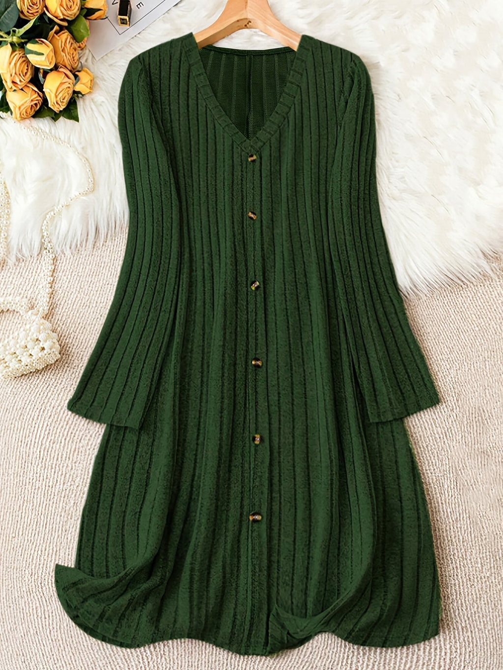 Vestido Con Cuello En V Para Mujer | Botones Frontales · SeemSeem
