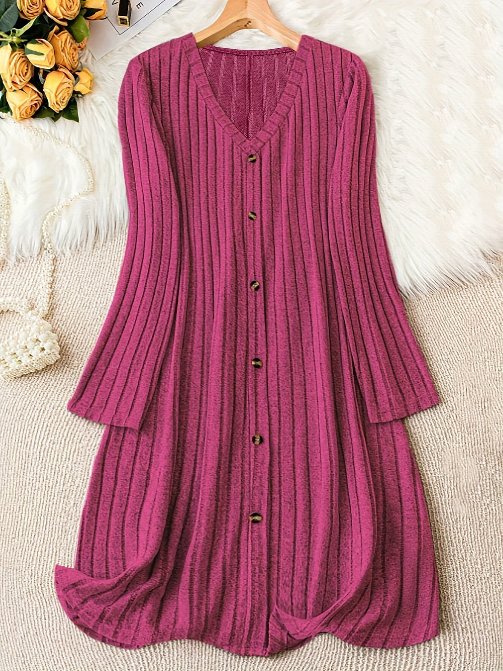 Vestido Con Cuello En V Para Mujer | Botones Frontales · SeemSeem