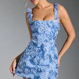 Vestido Corto Sin Mangas Para Mujer | Flores 3D