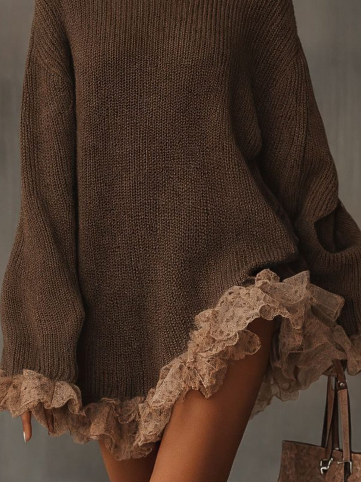 Vestido De Punto Cuello Alto Para Mujer | Bajo Encaje · SeemSeem