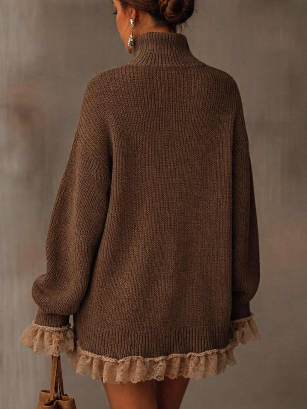 Vestido De Punto Cuello Alto Para Mujer | Bajo Encaje · SeemSeem