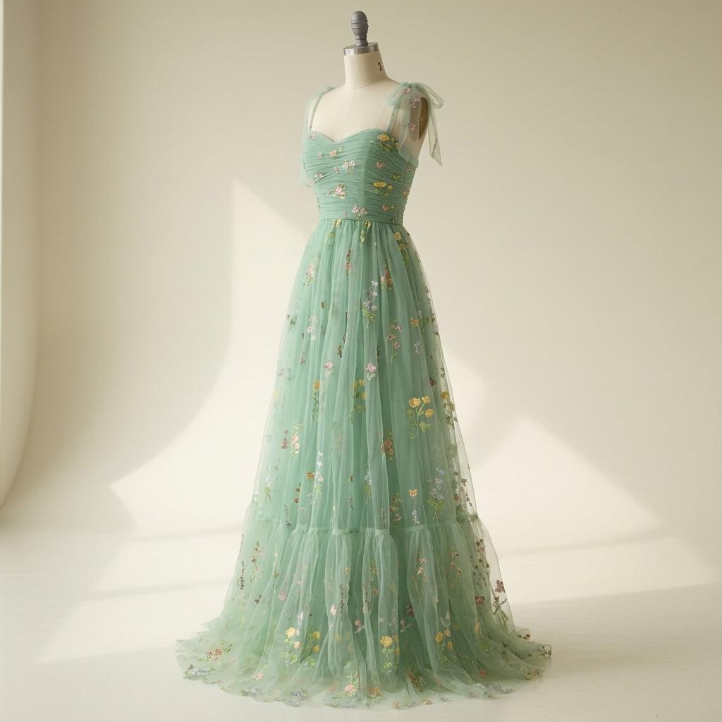 Vestido Largo De Tul Para Mujer | Bordado Floral · SeemSeem