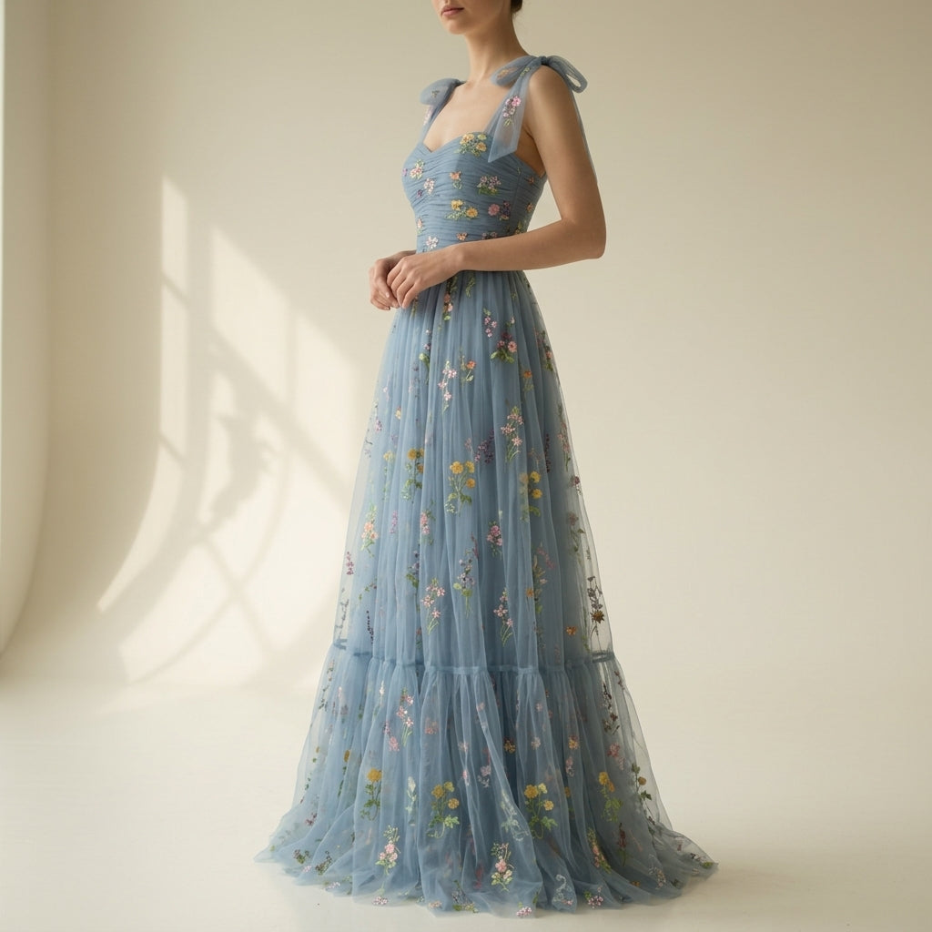 Vestido Largo De Tul Para Mujer | Bordado Floral · SeemSeem
