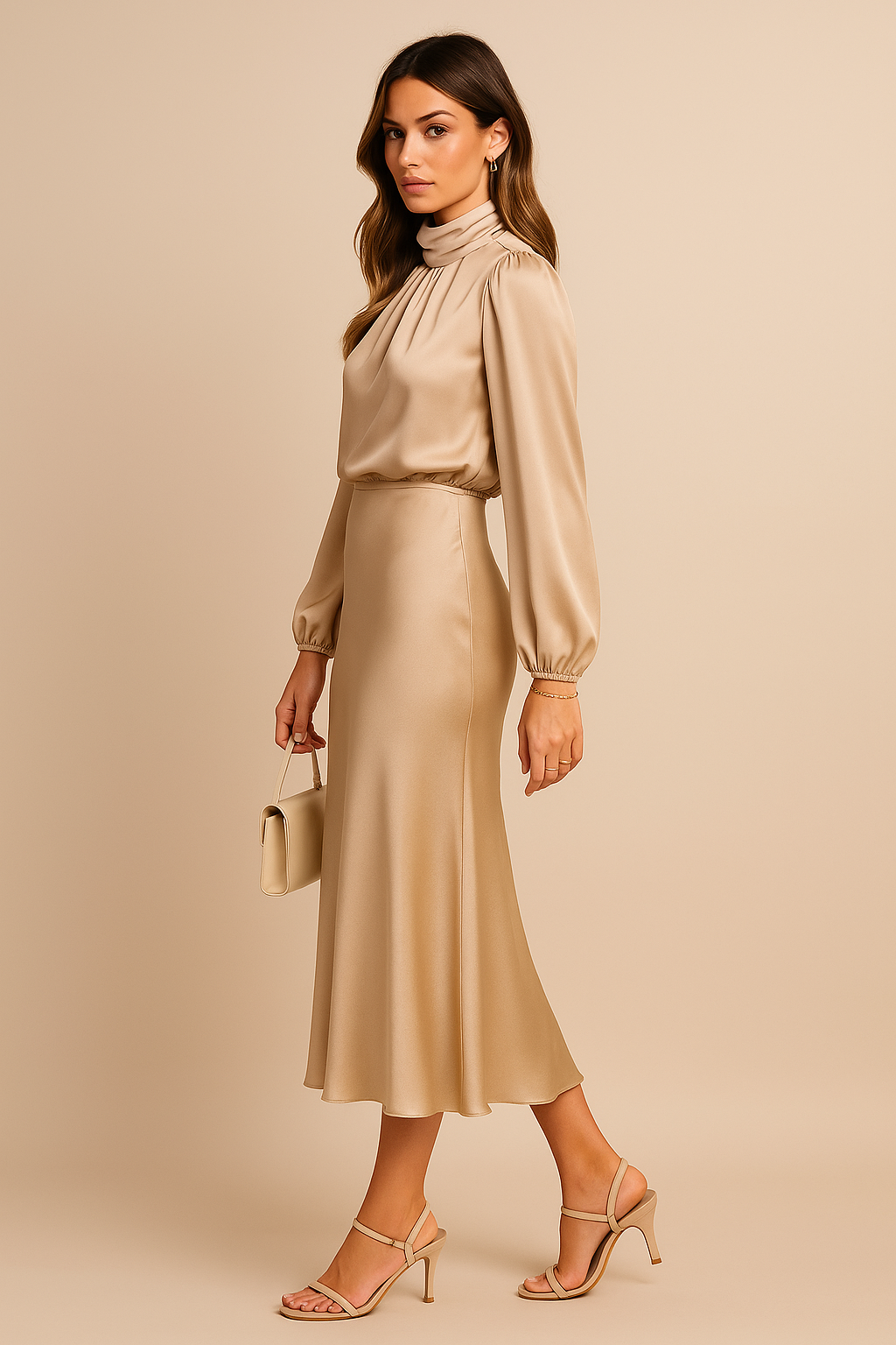 Vestido Midi De Satén Para Mujer | Cuello Alto · SeemSeem