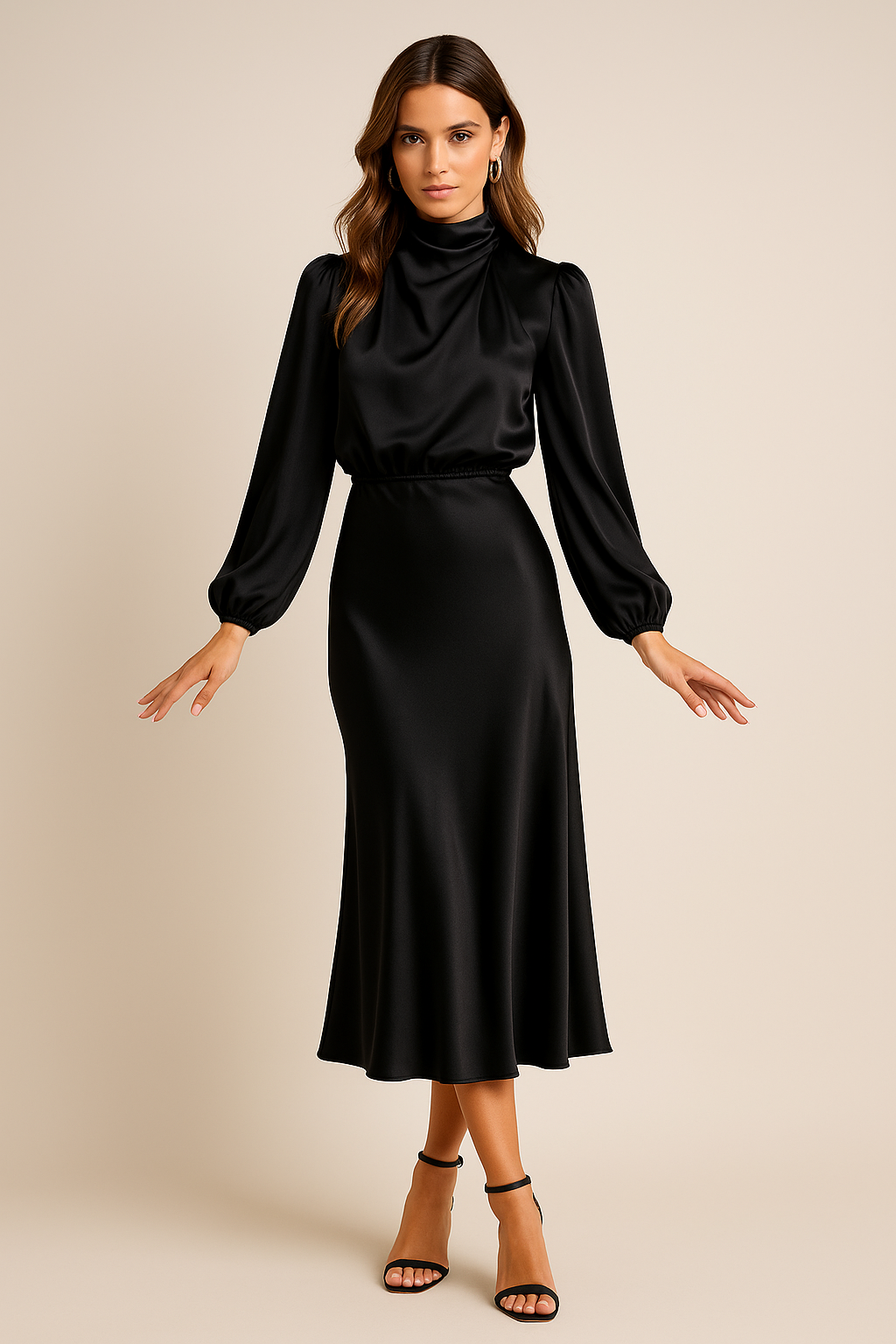Vestido Midi De Satén Para Mujer | Cuello Alto · SeemSeem