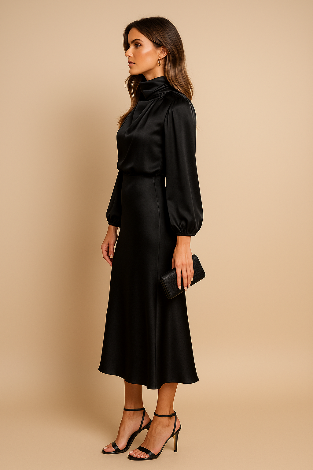 Vestido Midi De Satén Para Mujer | Cuello Alto · SeemSeem