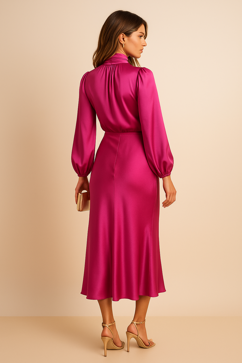 Vestido Midi De Satén Para Mujer | Cuello Alto · SeemSeem