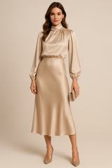 Vestido Midi Para Mujer | Cuello Alto