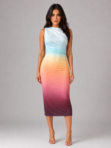 Vestido Midi Para Mujer | Cintura Fruncida