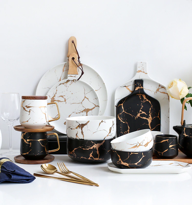 Set De Bandejas Decorativas | Vajilla Con Diseño Marmoleado-Serveware-SeemSeem