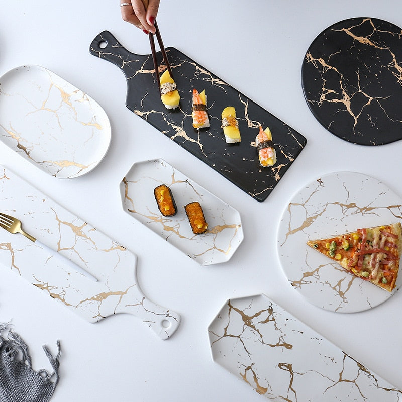 Set De Bandejas Decorativas | Vajilla Con Diseño Marmoleado-Serveware-SeemSeem