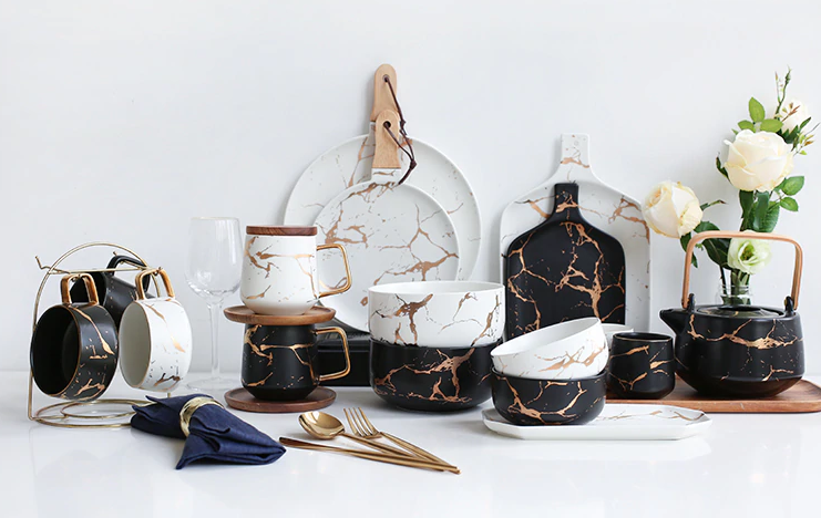 Set De Bandejas Decorativas | Vajilla Con Diseño Marmoleado-Serveware-SeemSeem