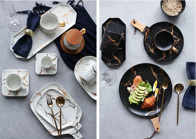 Set De Bandejas Decorativas | Vajilla Con Diseño Marmoleado-Serveware-SeemSeem
