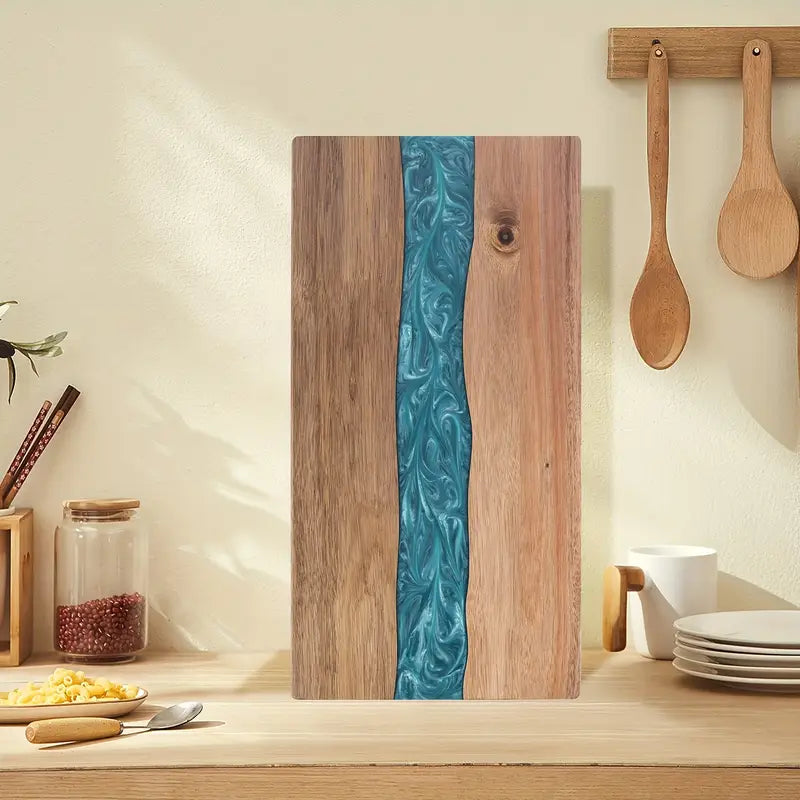 Tabla De Servir Artesanal | Tabla De Madera Con Incrustación De Resina Azul-cutting-SeemSeem