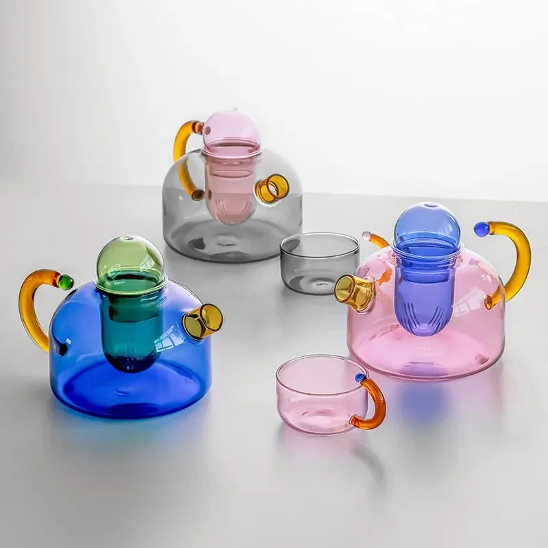 Tetera de Cristal Colorida con Infusor Central | Juego de Té de Diseño Moderno-drinkware-SeemSeem