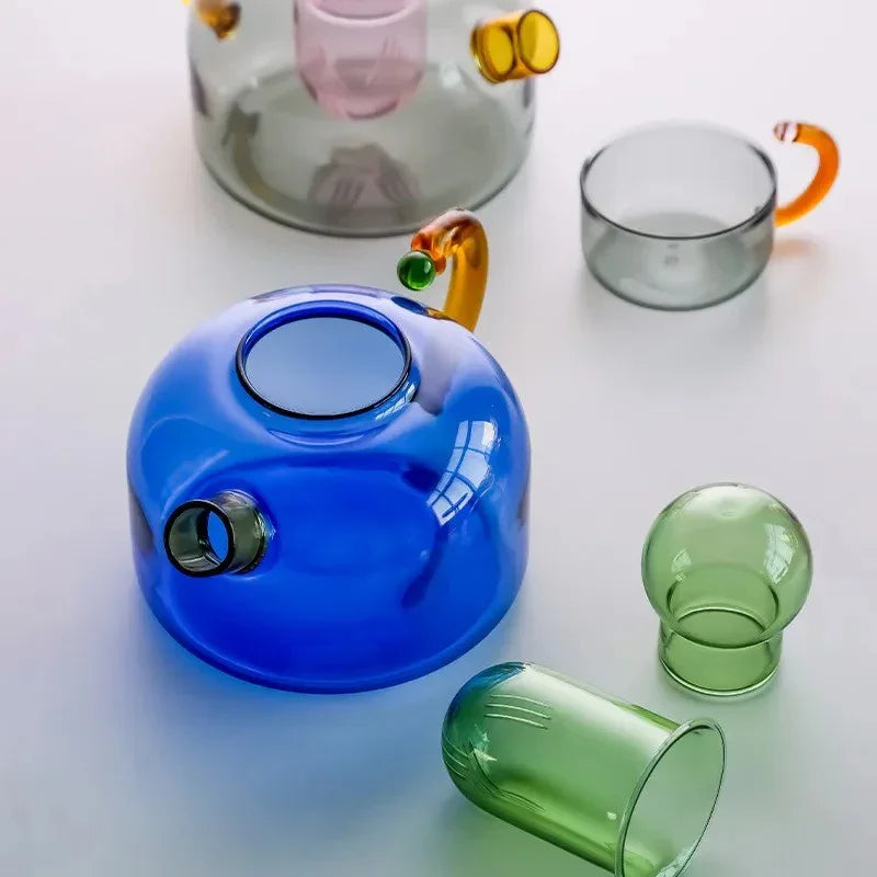 Tetera de Cristal Colorida con Infusor Central | Juego de Té de Diseño Moderno-drinkware-SeemSeem