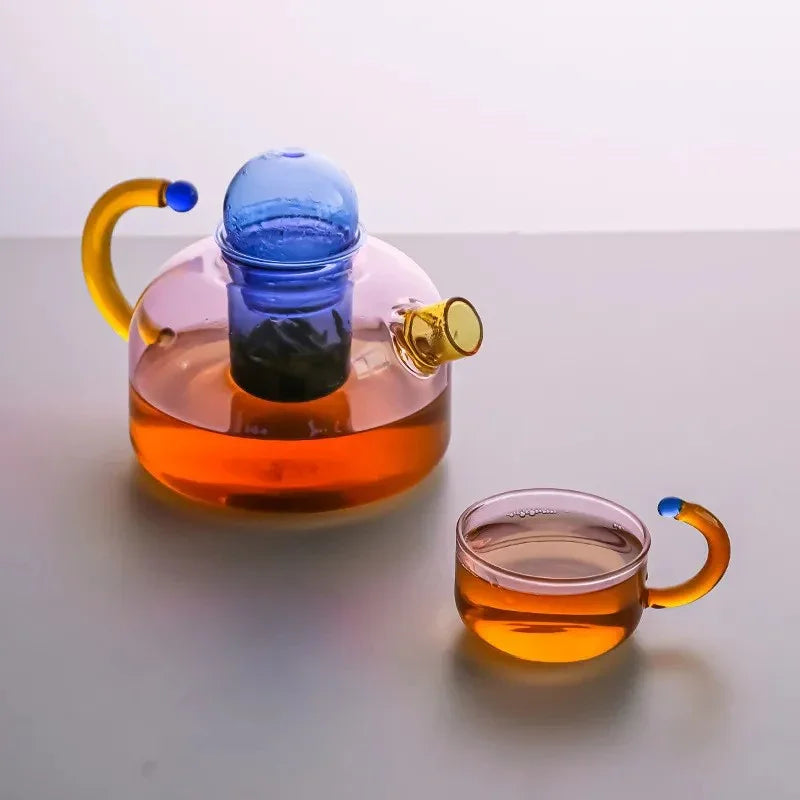 Tetera de Cristal Colorida con Infusor Central | Juego de Té de Diseño Moderno-drinkware-SeemSeem