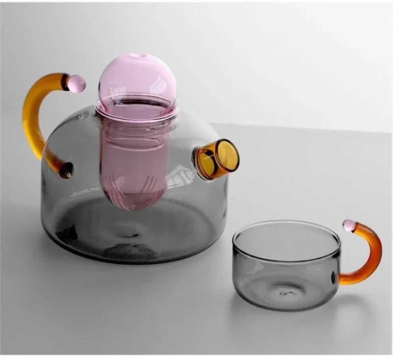 Tetera de Cristal Colorida con Infusor Central | Juego de Té de Diseño Moderno-drinkware-SeemSeem