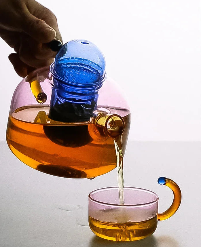 Tetera de Cristal Colorida con Infusor Central | Juego de Té de Diseño Moderno-drinkware-SeemSeem