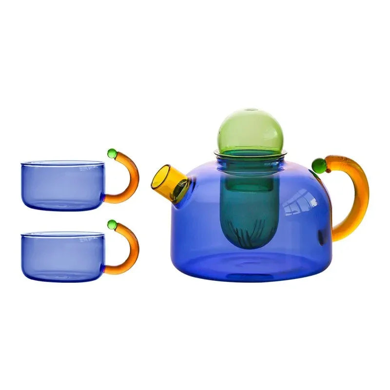 Tetera de Cristal Colorida con Infusor Central | Juego de Té de Diseño Moderno-drinkware-SeemSeem