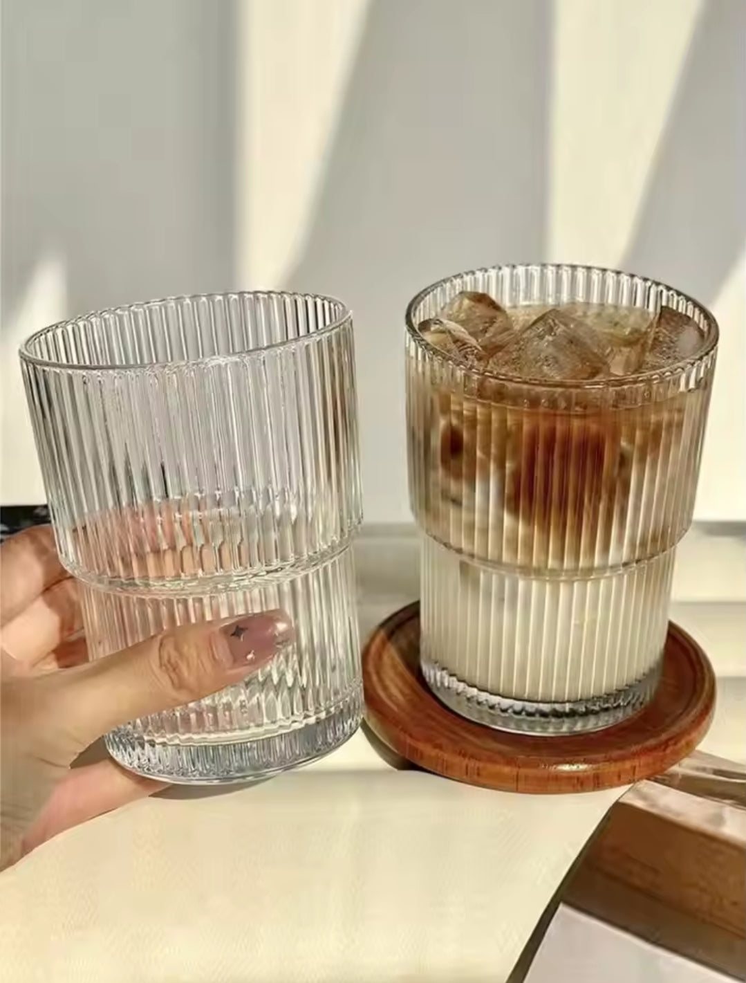 Vaso De Cristal Estriado | Diseño Minimalista-Glass-SeemSeem